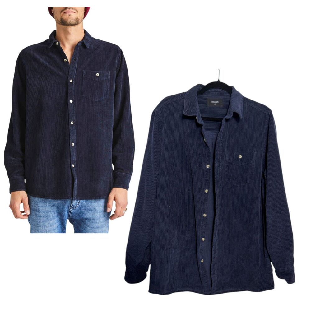 Rolla's Men At Work Fat Cord Blue Cotton Corduroy Button Jacket Shacket Medium